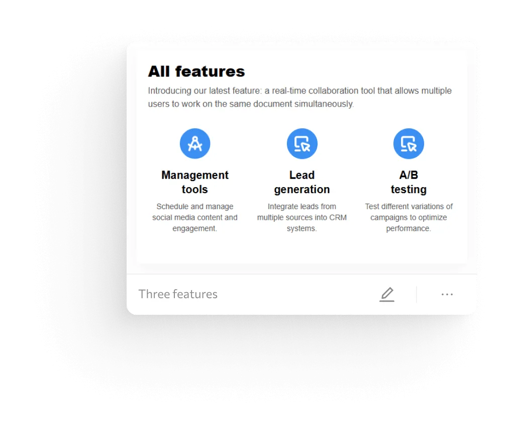 A feature block: three features side by side