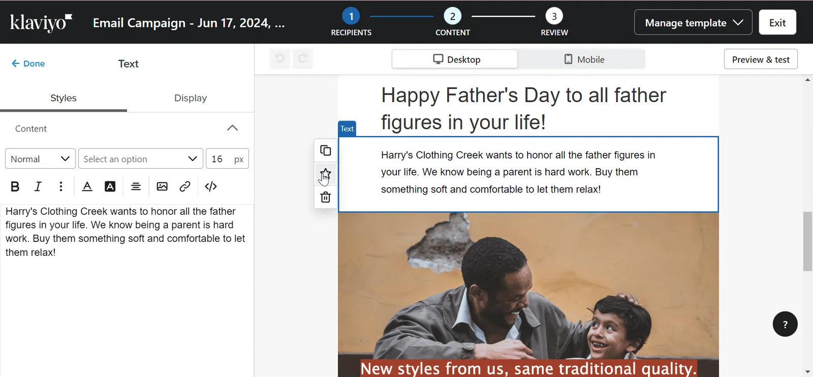 Creador de emails de Klaviyo