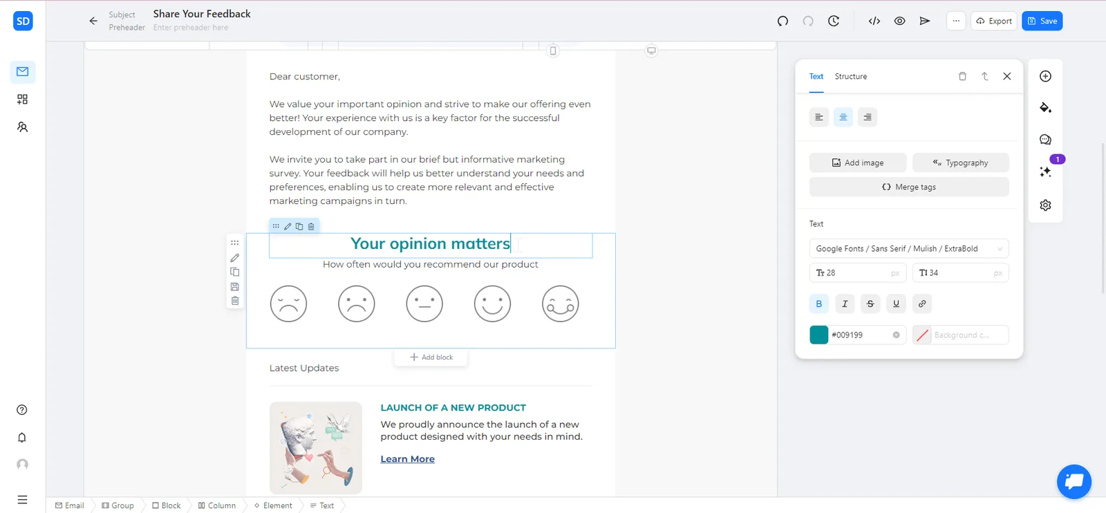 adjusting the survey to the style of the email