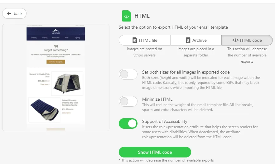 export stripo email in html