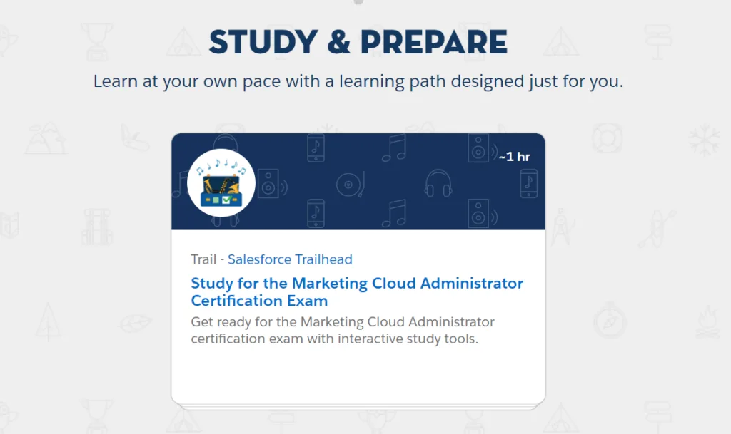 Bereich Study & Prepare für das Programm Salesforce Marketing Cloud Administrator
