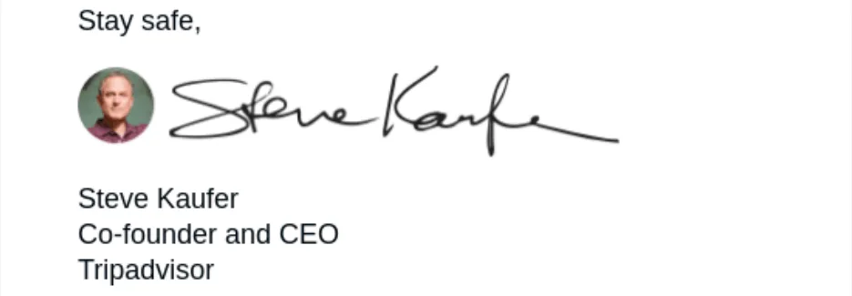 Signature de PDG dans un e-mail de Tripadvisor