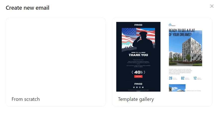 2 options for creating an email in Blocks