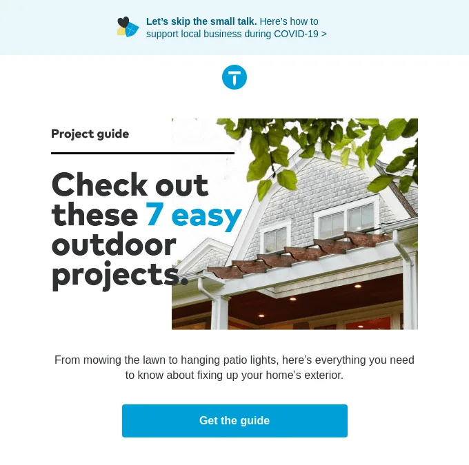 Sommer-Newsletter von Thumbtack mit einem Link zu einem Ratgeber mit 7 einfachen Outdoor-Projekten.
