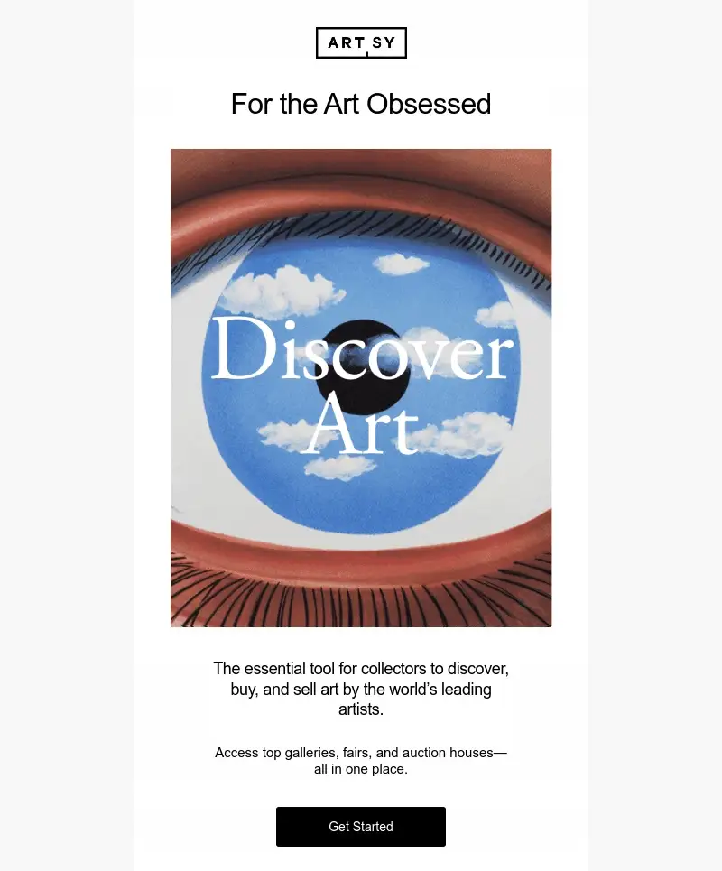 Animated email by Artsy that keeps the GIF limited to 3 frames.