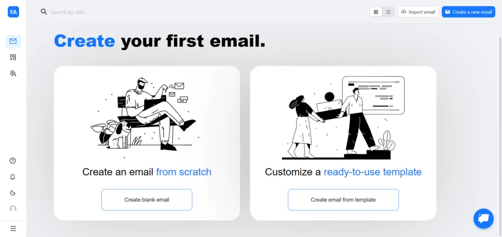 Pantalla de Blocks para crear tu primer email.