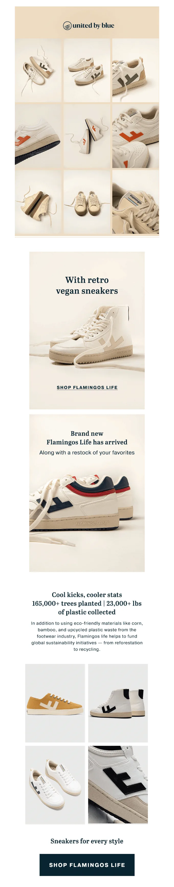 Email autunnale di United By Blue che presenta calzature d’autunno.