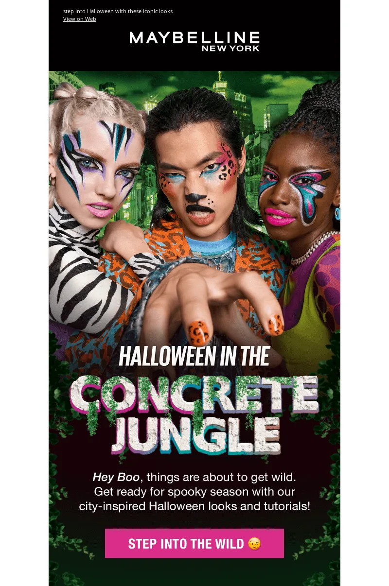 Newsletter di Halloween di Maybelline con un’interpretazione originale di Halloween: look e tutorial ispirati alla città