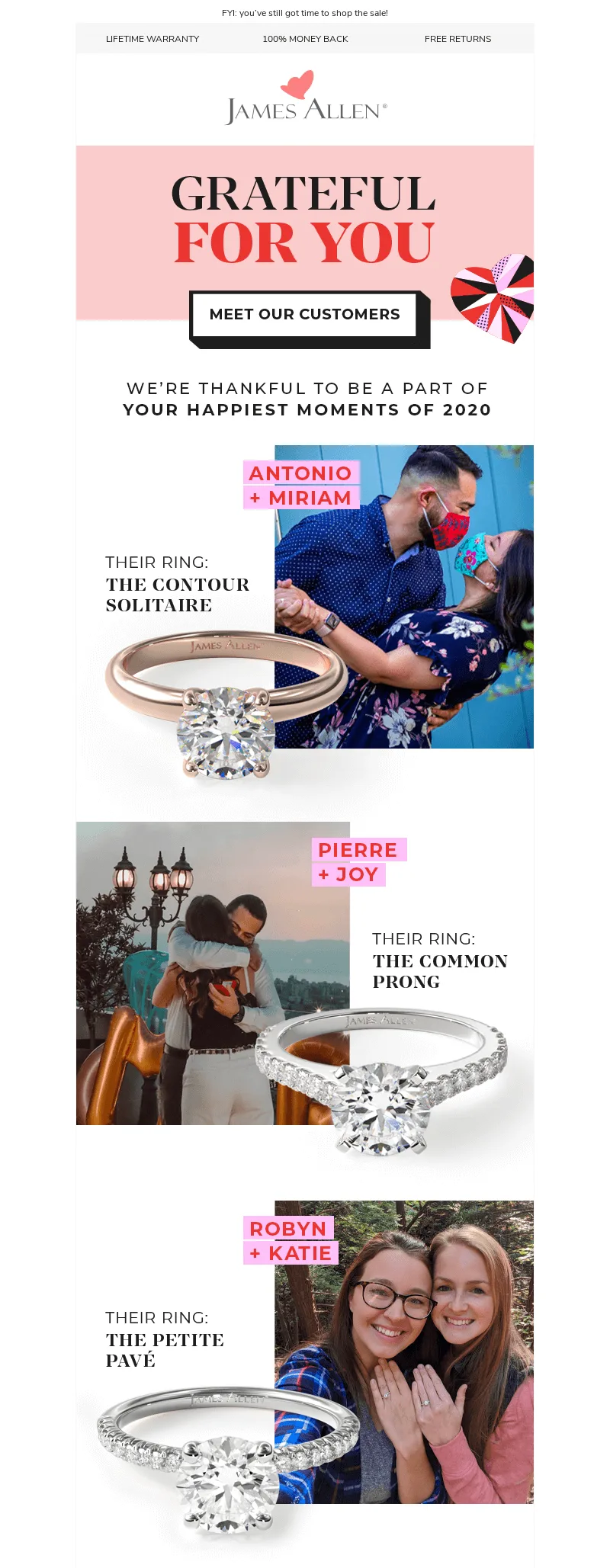 Email de James Allen Rings con fotos de sus clientes