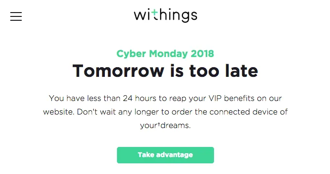 Email di Withings che presenta l’offerta VIP annunciata nell’oggetto per il Cyber Monday