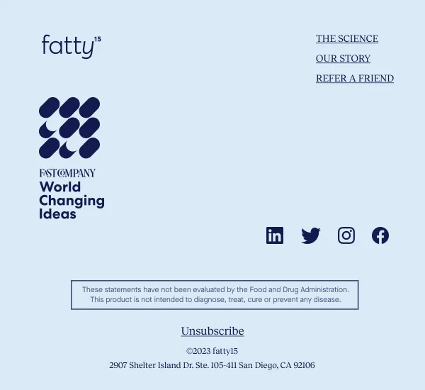 Email footer example by Fatty 15 containing the "Refer a Friend" link