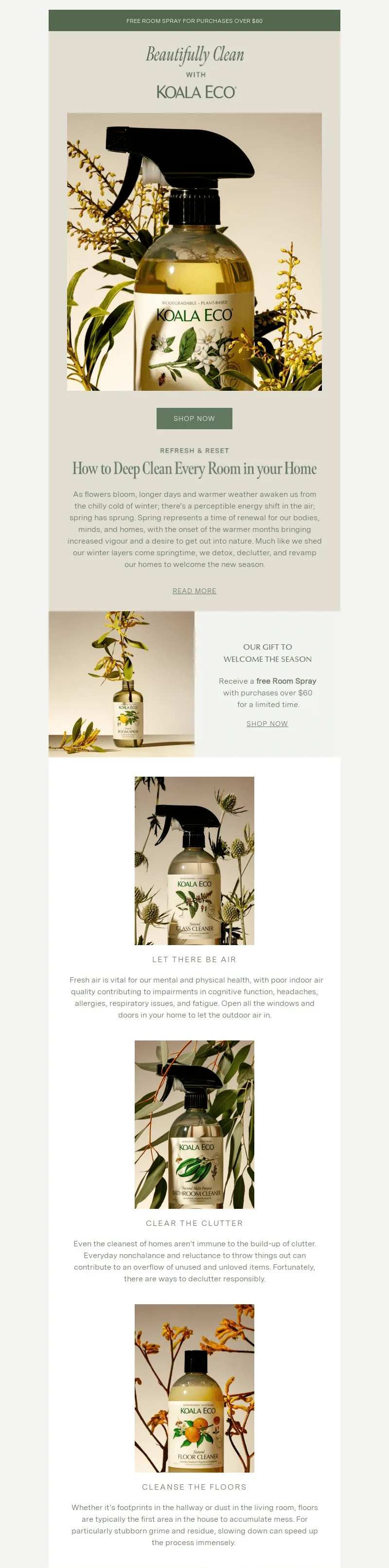 Frühlingskampagne von Koala Eco mit Werbung für Reinigungsmittel