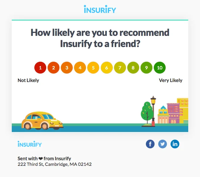 Survey email with an NPS survey by Insurify