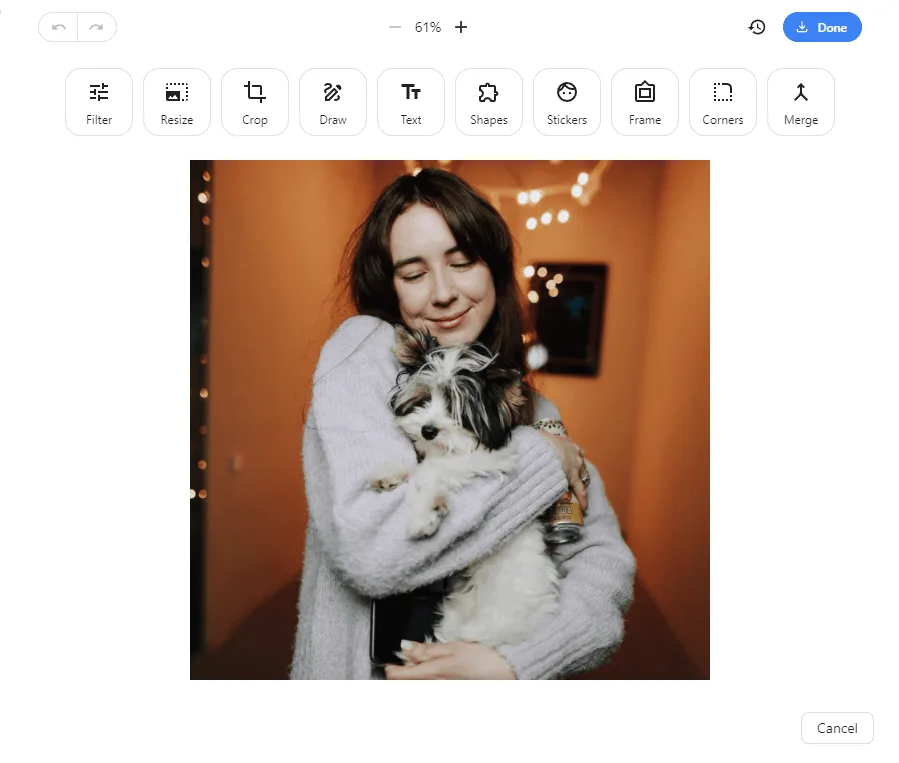 image editor in Blocks: filter, resize, crop your image, draw, text