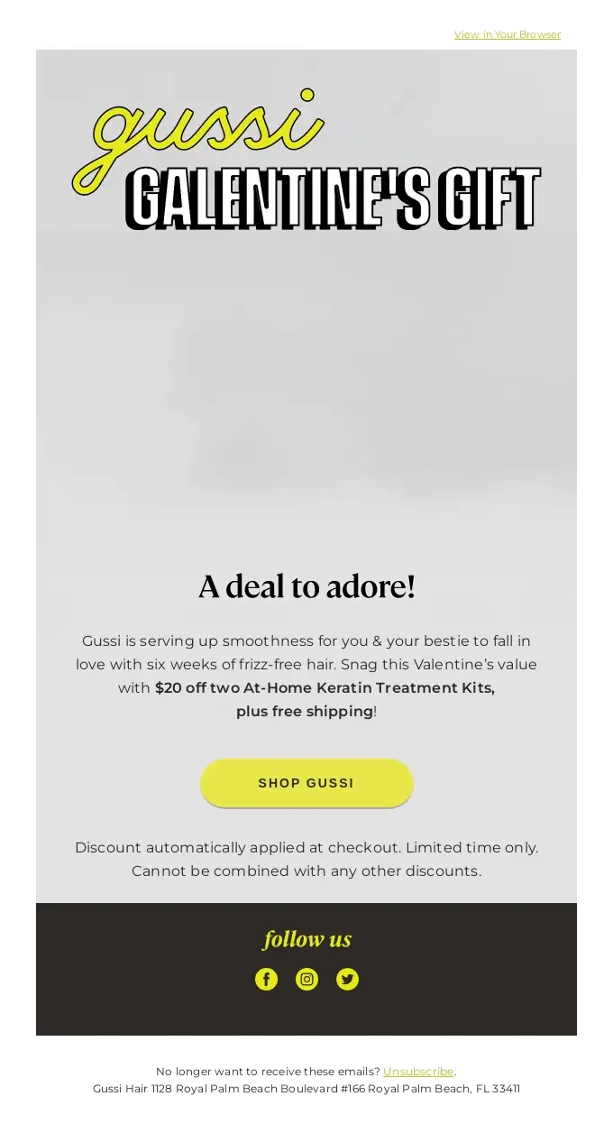 E-Mail von Gussi zum Galentine's Day mit animiertem Produktbild.
