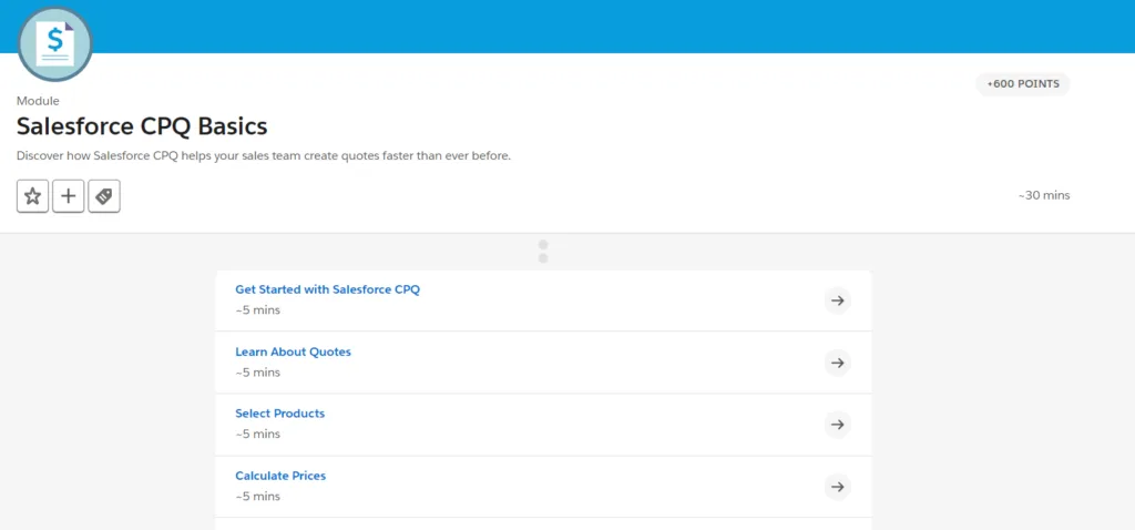 Schulungsmodul „Salesforce CPQ Basics“ auf Trailhead