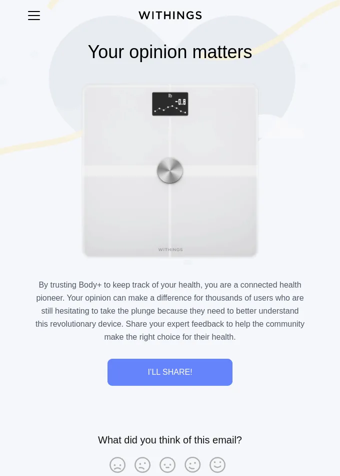 A survey email by Withings