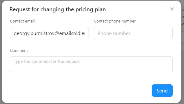 a request form for changing the Blocks pricing plan