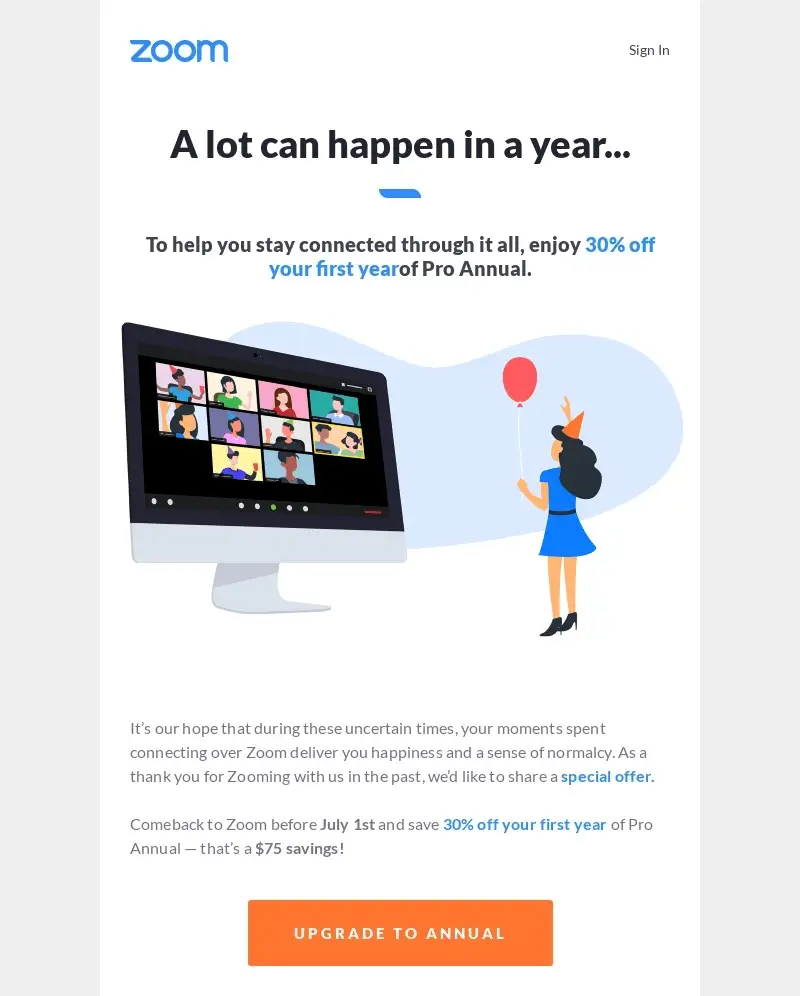 Animated email by Zoom that includes several distinct and independent images.