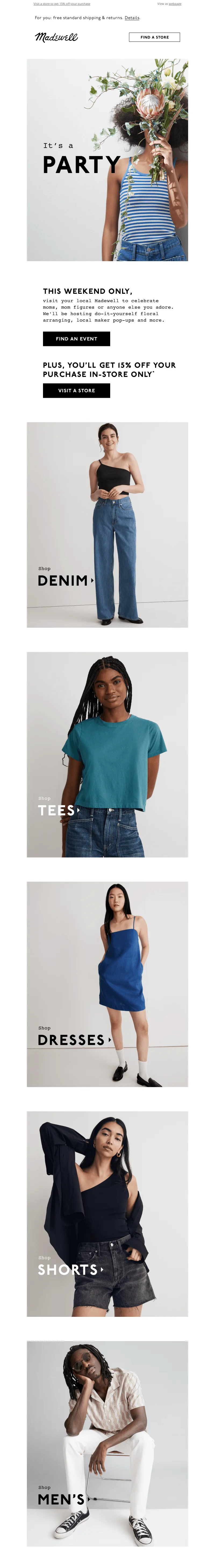 Mother's Day email by Madewell announcing offline events for Moms