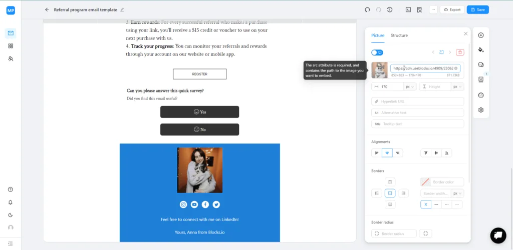 Opening the Image Center in Blocks to create an email signature