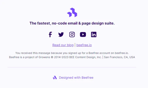 Email footer example by Beefree showcasing an old Twitter logo