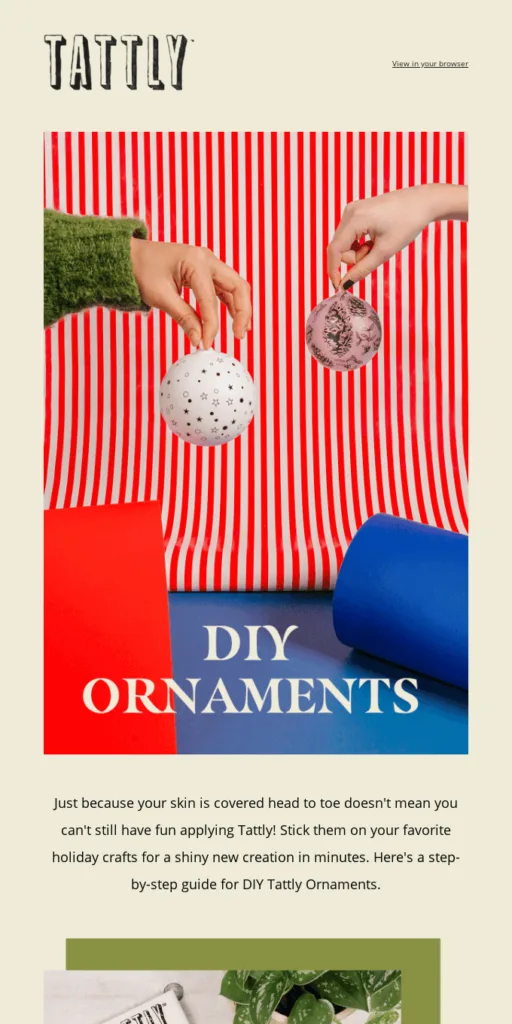 Christmas email campaign: hands holding Christmas baubles