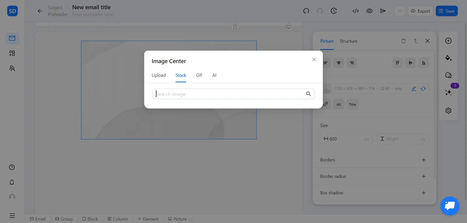 Image Center in Blocks with image search field