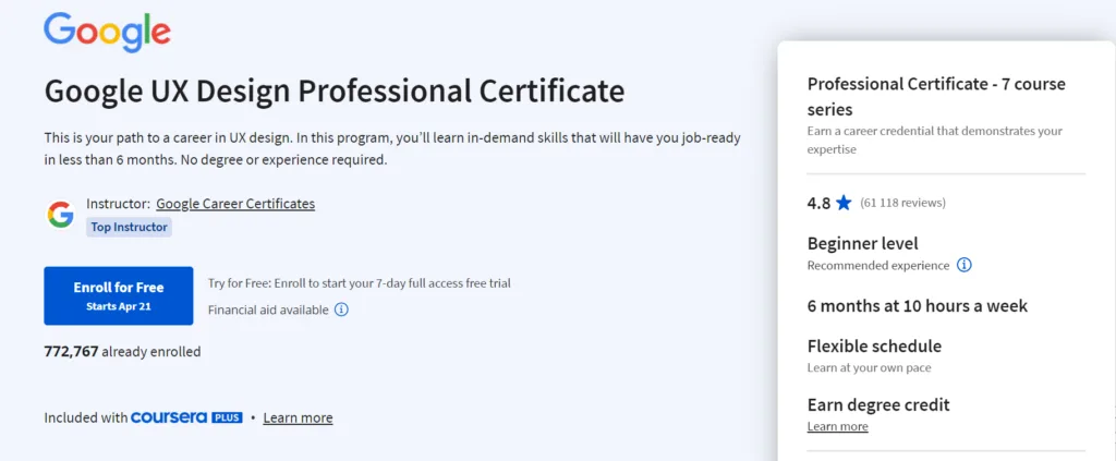 Google UX Design Certificate on Coursera