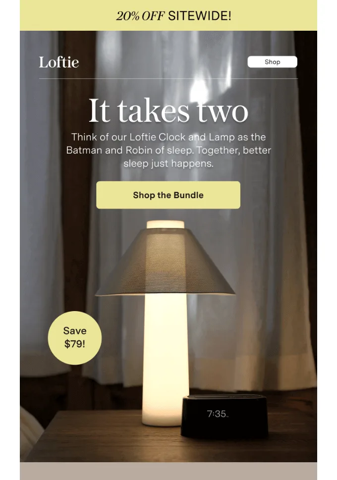 Newsletter banner showcasing products by Loftie