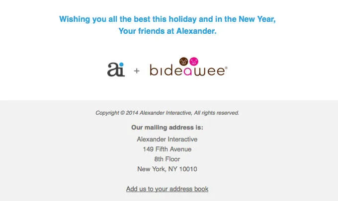A simple Christmas email signature with text and logos