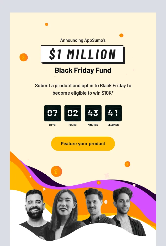 Countdown timer in a newsletter banner by AppSumo