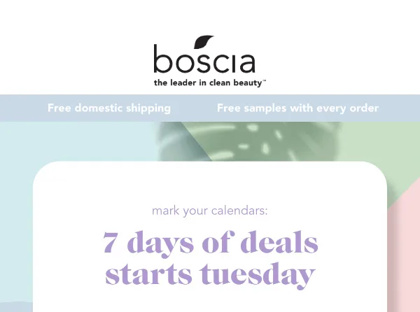 Email di Boscia Skincare che approfondisce la domanda dell’oggetto per il Cyber Monday