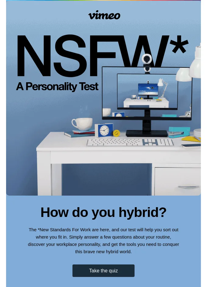 Survey email by Vimeo offering a personalized set of tools after taking the survey