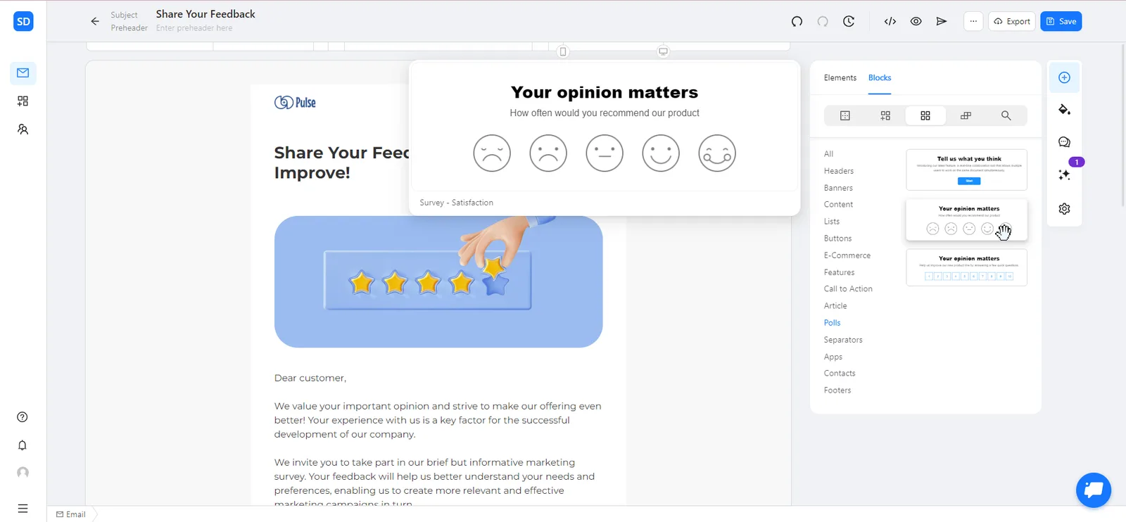 How to embed a survey in an email with Blocks
