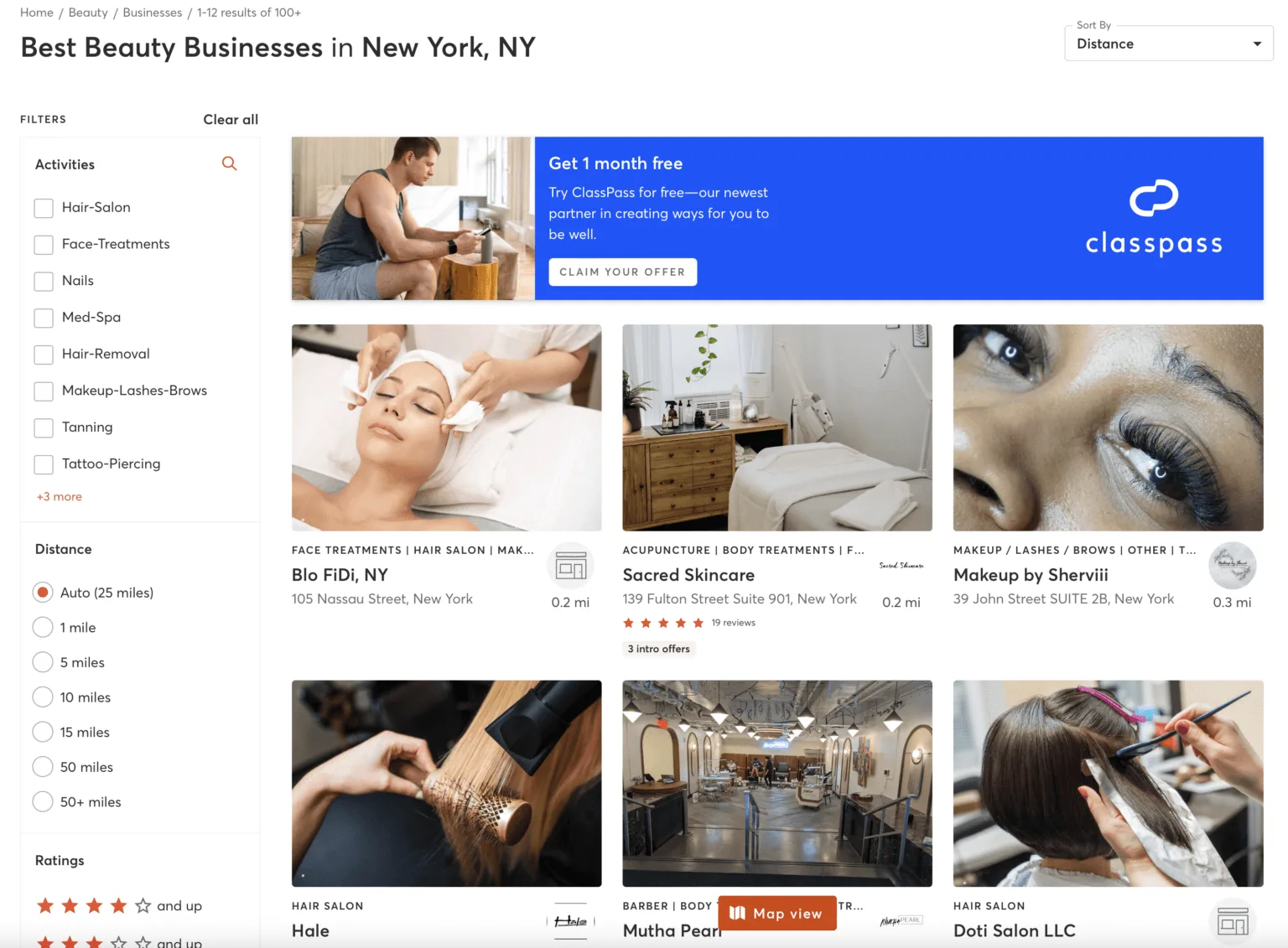 Plataforma Mindbody con distintos negocios de belleza