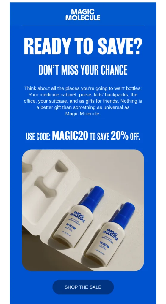 Dringliche E-Mail von Magic Molecule, die einen Sale ankündigt
