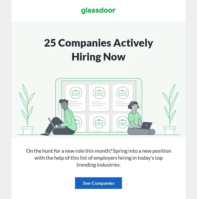 Email banner with infographics in an email by Glassdoor