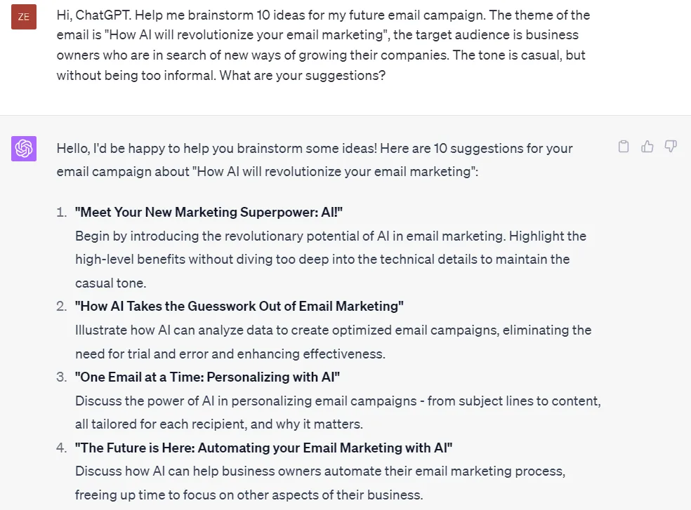 Trouver des idées de campagnes d’e-mail marketing avec ChatGPT