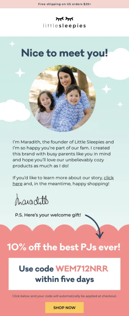 Хедер розсилки з пропозицією безкоштовної доставки в листі Little Sleepies