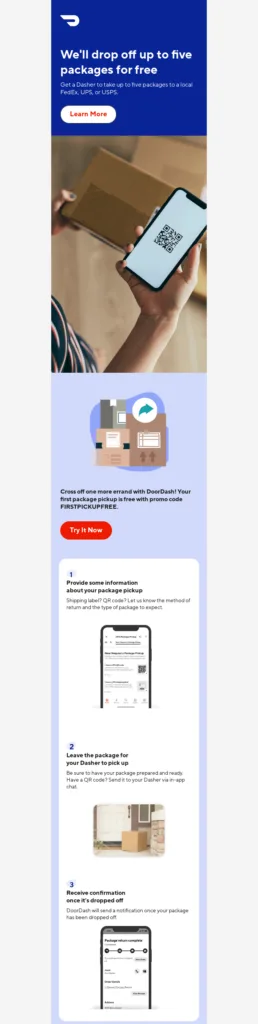 Erinnerungs-E-Mail von DoorDash, die zeigt, wie eine mobilfreundliche Erinnerung aussieht