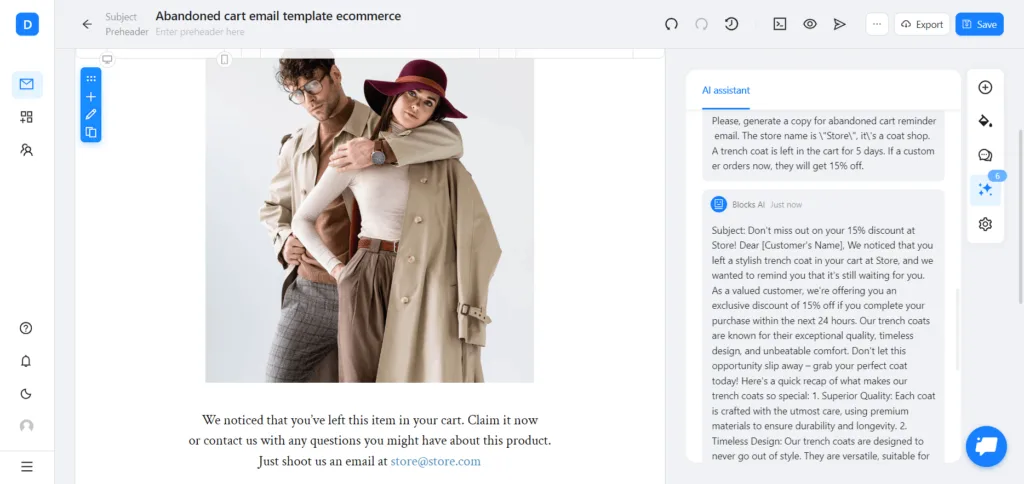 Vom KI-Assistenten generierter Text einer E-Mail