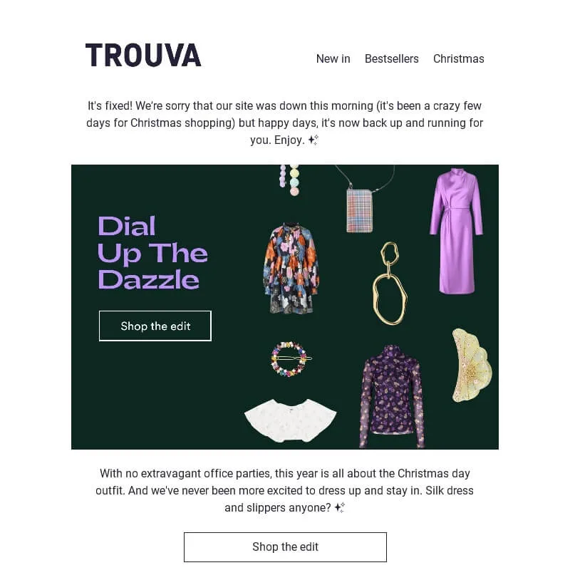 Apology email by Trouva with a positive subject line