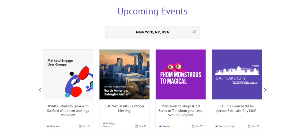 Próximos eventos de los grupos de usuarios de Marketo Engage