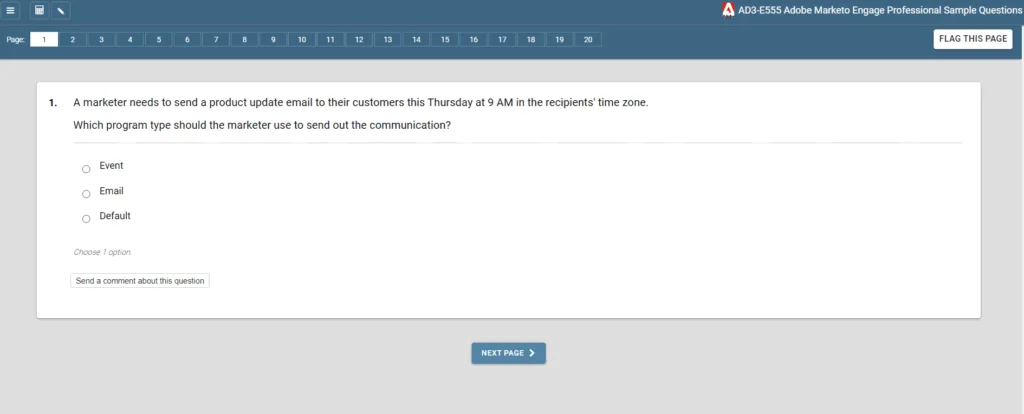 Pregunta de muestra del examen de certificación de Marketo: ¿qué tipo de programa debe usar el marketer para enviar la comunicación?