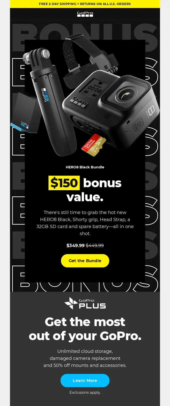Erinnerungs-E-Mail von GoPro mit einem Bonus zum Black Friday