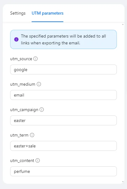 Menü für UTM-Tags in Blocks