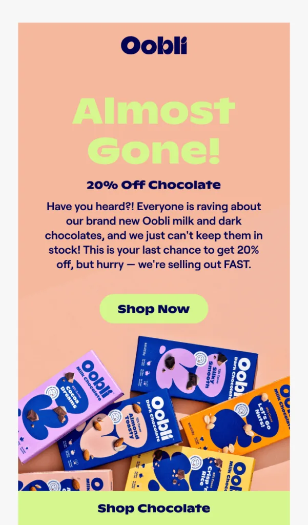 Knappheit betonen in einer dringlichen E-Mail von Oobli