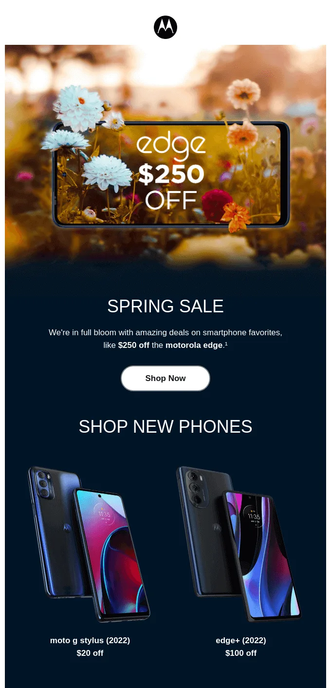Frühlings-E-Mail von Motorola mit schlichtem Design