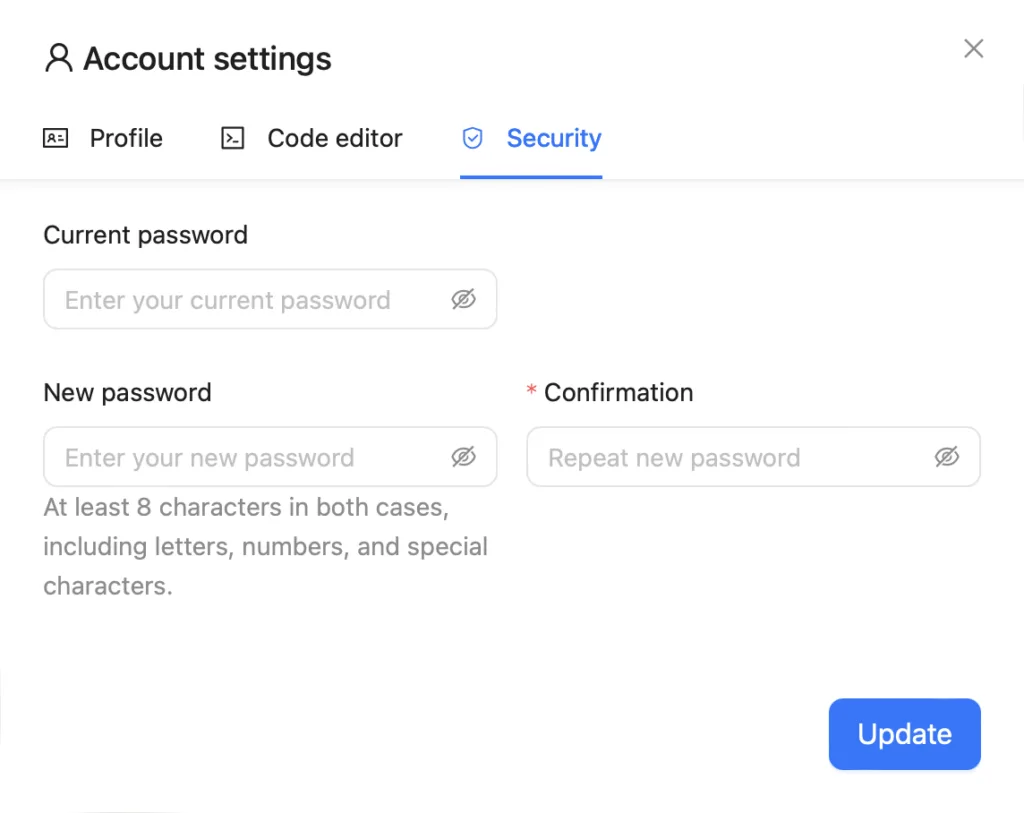 Configurações da conta